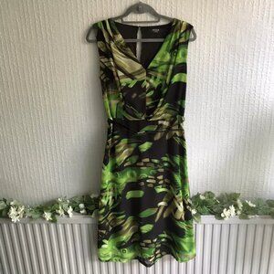 Moda At George USA 16 Dress Green &Amp Black Belted Sleeveless V Neckline Lined